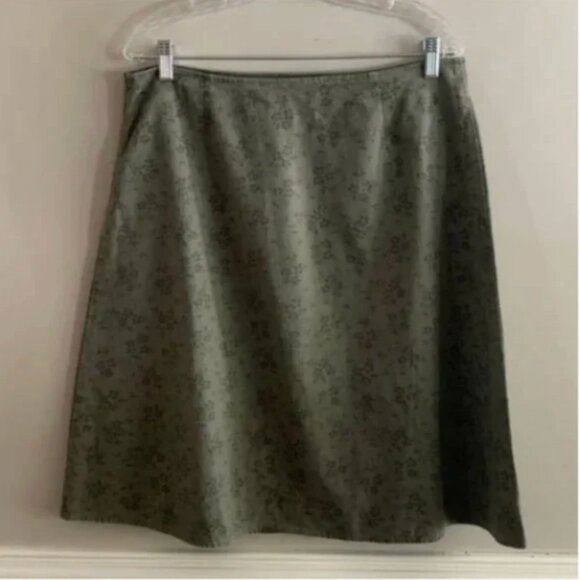 Eddie Bauer A Line Linen Blend Floral Print Olive Colored Skirt Size 12 - Picture 1 of 5